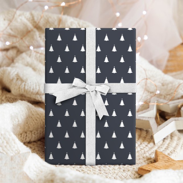 Grått White Julgran Helgdag Presentpapper (Charcoal Gray White Christmas Tree Holiday Wrapping Paper)