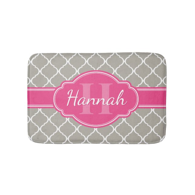 Grått White Lattice Mönster Rosa Monogram Badrumsmatta (Framsidan)