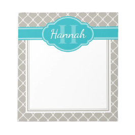 Grått White Lattice Mönster Teal Monogram Anteckningsblock