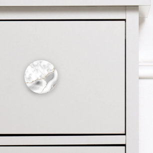 Grått White Marble Agate Guld Glitter Knopp