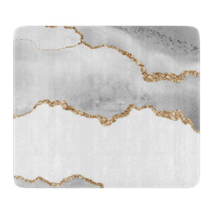 Grått White Marble Agate Refined Golden Glitter