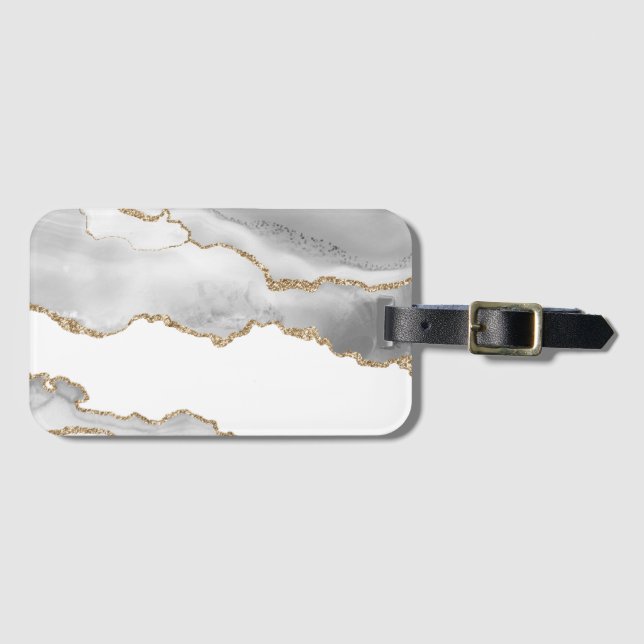 Grått White Marble Agate Refined Golden Glitter Bagagebricka (Framsida horisontal)