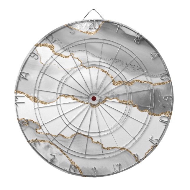 Grått White Marble Agate Refined Golden Glitter Darttavla (Framsidan)