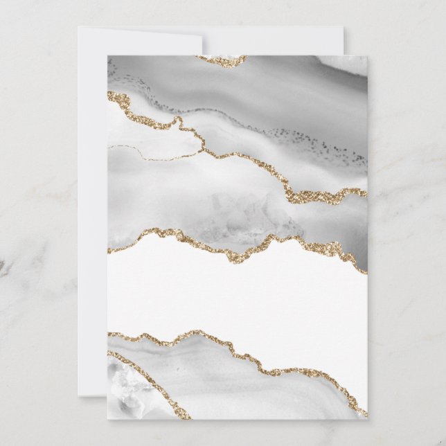 Grått White Marble Agate Refined Golden Glitter Inbjudningar (Framsida)