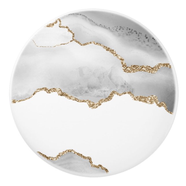 Grått White Marble Agate Refined Golden Glitter Knopp (Framsidan)