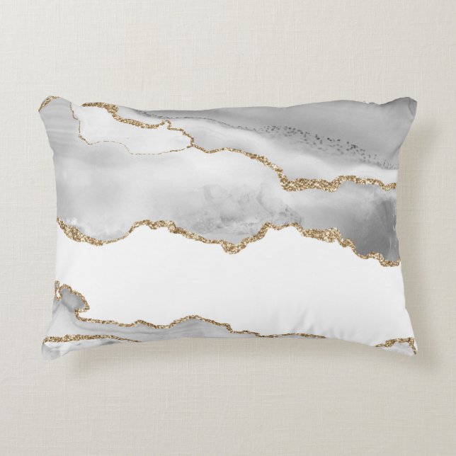 Grått White Marble Agate Refined Golden Glitter Prydnadskudde (Framsidan)