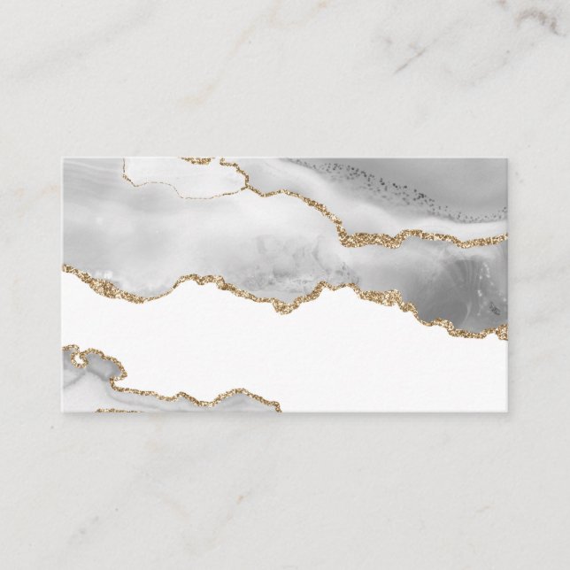 Grått White Marble Agate Refined Golden Glitter Visitkort (Framsida)