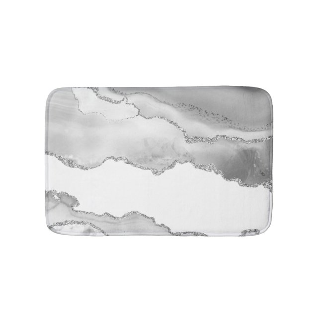 Grått White Marble Agate Simple Silver Glitter Badrumsmatta (Framsidan)
