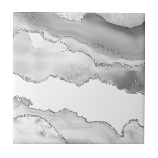 Grått White Marble Agate Simple Silver Glitter Kakelplatta (Framsidan)
