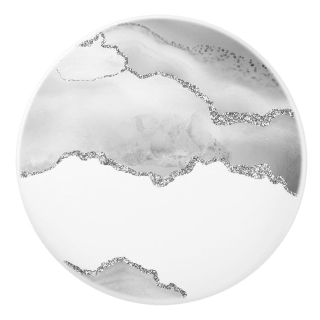 Grått White Marble Agate Simple Silver Glitter Knopp (Framsidan)