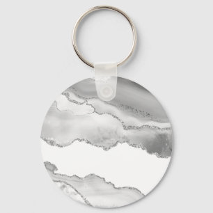 Grått White Marble Agate Simple Silver Glitter Nyckelring