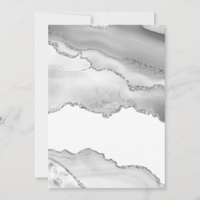 Grått White Marble Agate Simple Silver Glitter Tack Kort (Framsida)