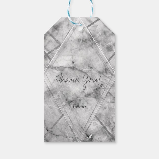 Grått & White Marble Glam Wedding Favor Presentetikett (Baksidan)