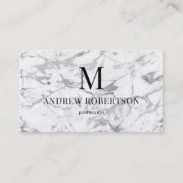 Grått White Marble QR Code Monogram Visitkort