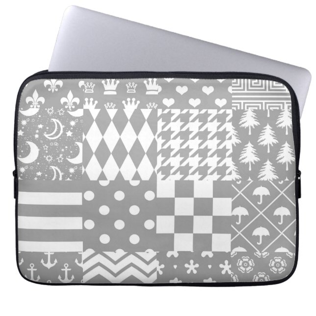 Grått White Mixed Mönster Patchwork Design Laptop Fodral (Framsidan)