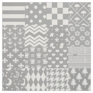 Grått White Mixed Mönster Patchwork Design Tyg