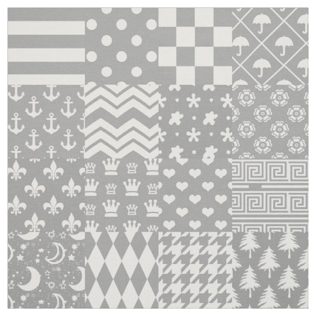 Grått White Mixed Mönster Patchwork Design Tyg (Provkarta)