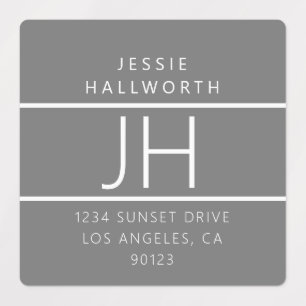 Grått & White Modern Monogrammed vattentätt Klistermärke