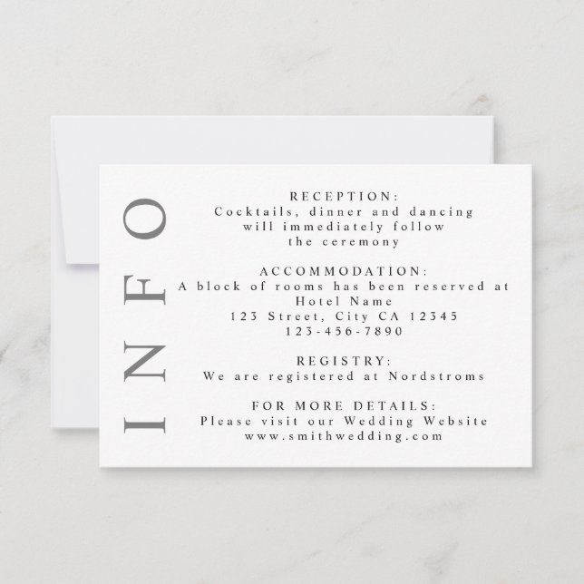 Grått & White Monogram Minimalist Bröllop Info OSA Kort (Framsida)
