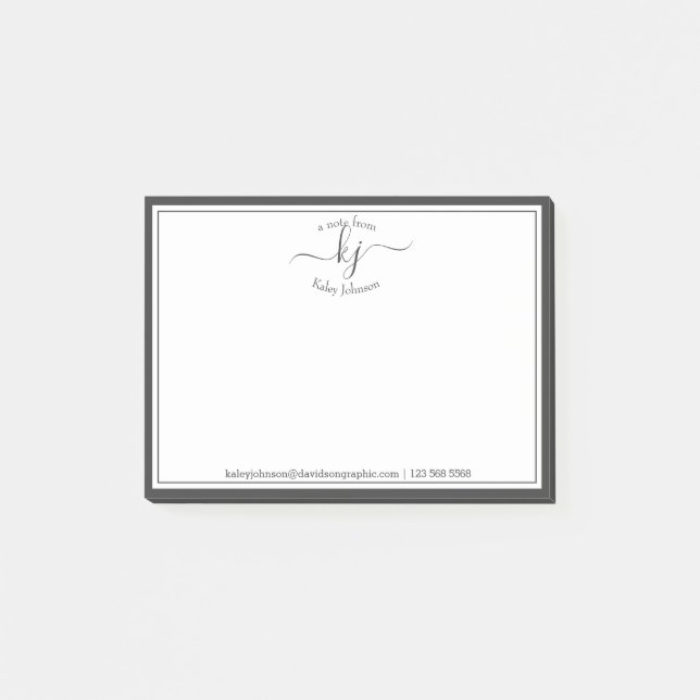 Grått White Monogram-skript från postens skrivbord Post-it Block (Framsida)