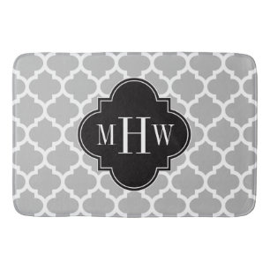 Grått White Moroccan #5 Black 3 Initial Monogram Badrumsmatta