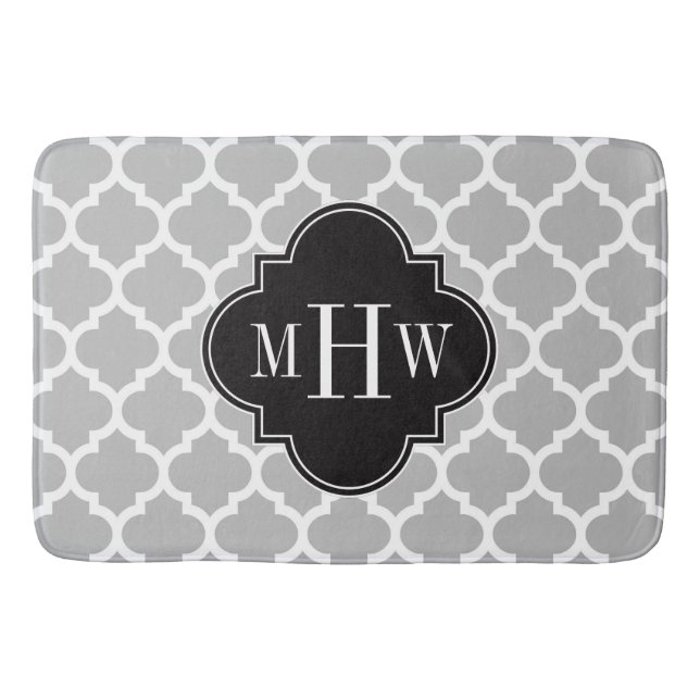 Grått White Moroccan #5 Black 3 Initial Monogram Badrumsmatta (Framsidan)