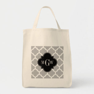 Grått White Moroccan #5 Black 3 Initial Monogram Tygkasse