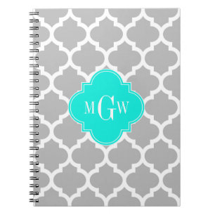 Grått White Moroccan #5 Brt Aqua 3 Initial Monogra Anteckningsbok