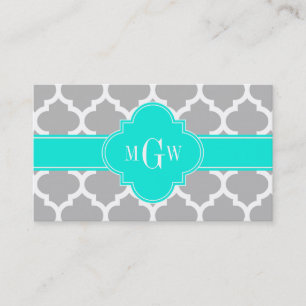 Grått White Moroccan #5 Brt Aqua 3 Initial Monogra Visitkort