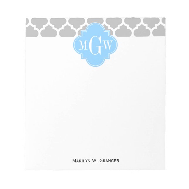 Grått White Moroccan #5 Himlar Blue 3 Initial Mono Anteckningsblock (Framsida)
