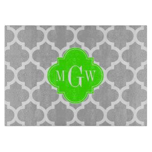 Grått White Moroccan #5 Lime Grn 3 Initial Monogra