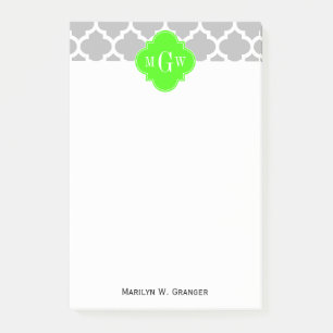 Grått White Moroccan #5 Lime Grn 3 Initial Monogra Post-it Block