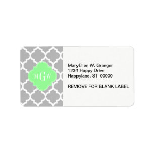 Grått White Moroccan #5 Mint Grn 3 Initial Monogra Adressetikett