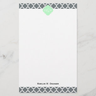 Grått White Moroccan #5 Mint Namn Monogram Brevpapper