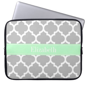 Grått White Moroccan #5 Mint Namn Monogram Laptop Fodral
