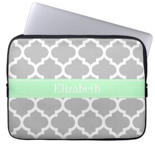 Grått White Moroccan #5 Mint Namn Monogram Laptop Sleeve