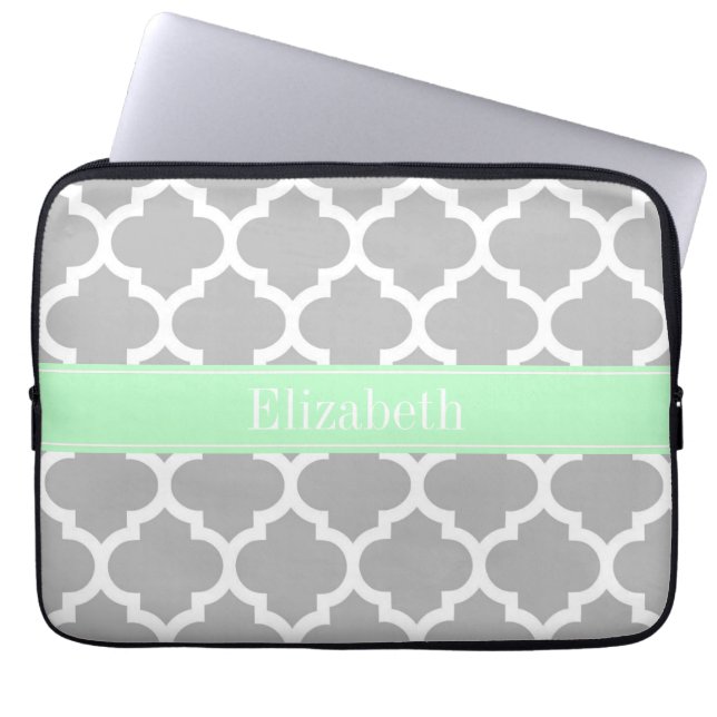 Grått White Moroccan #5 Mint Namn Monogram Laptop Sleeve (Framsidan)