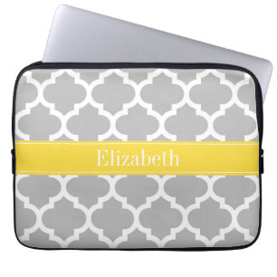 Grått White Moroccan #5 Pineapple Namn Monogram Laptop Sleeve
