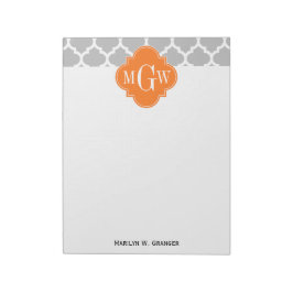 Grått White Moroccan #5 Pumpkin 3 Initial Monogram Anteckningsblock