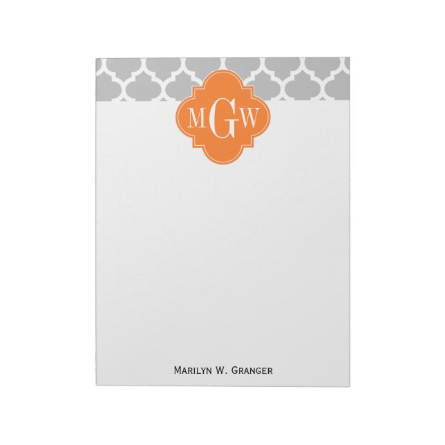 Grått White Moroccan #5 Pumpkin 3 Initial Monogram Anteckningsblock (Roterad)