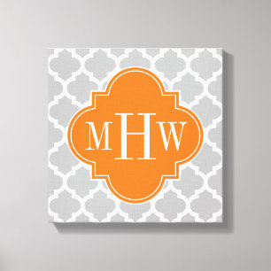 Grått White Moroccan #5 Pumpkin 3 Initial Monogram Canvastryck