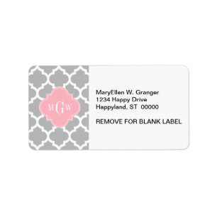 Grått White Moroccan #5 Rosa 3 Initial Monogram Adressetikett