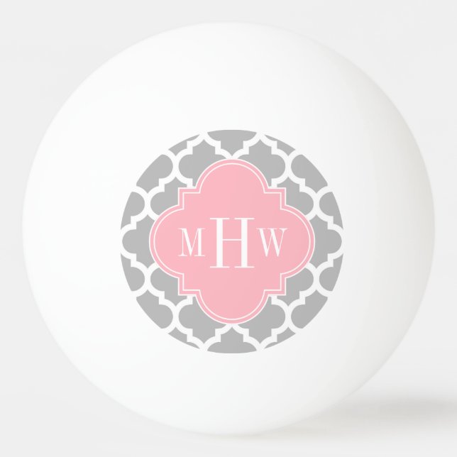 Grått White Moroccan #5 Rosa 3 Initial Monogram Pingisboll (Framsidan)