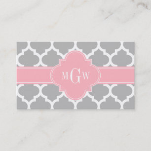 Grått White Moroccan #5 Rosa 3 Initial Monogram Visitkort