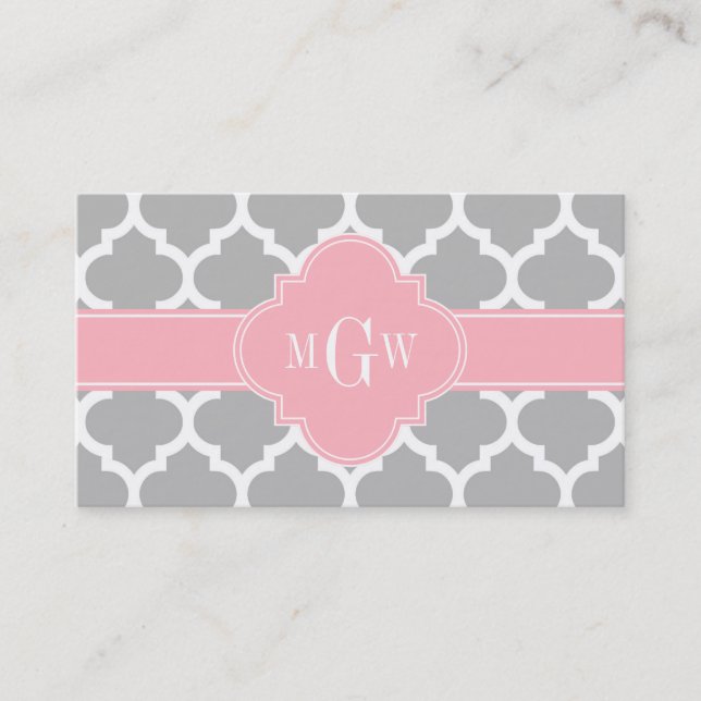 Grått White Moroccan #5 Rosa 3 Initial Monogram Visitkort (Framsida)