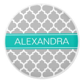 Grått White Moroccan #5 Teal Namn Monogram Knopp