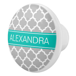 Grått White Moroccan #5 Teal Namn Monogram Knopp