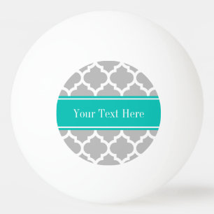 Grått White Moroccan #5 Teal Namn Monogram Pingisboll