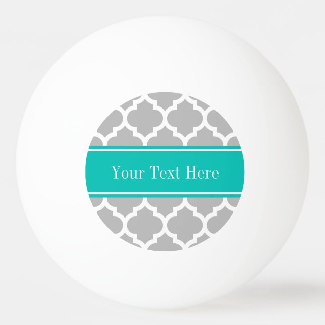 Grått White Moroccan #5 Teal Namn Monogram Pingisboll (Framsidan)