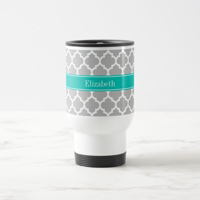 Grått White Moroccan #5 Teal Namn Monogram Resemugg (Center)